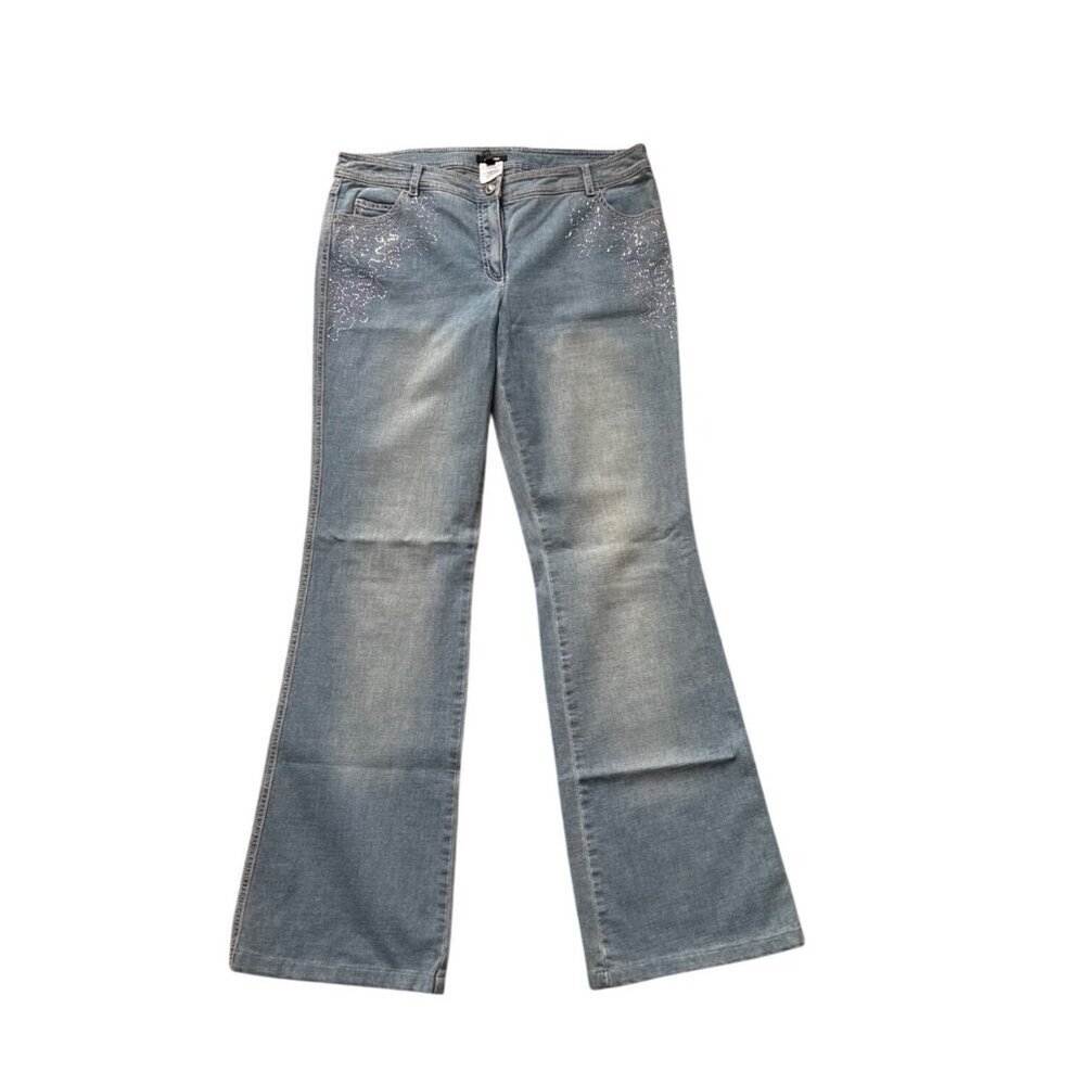 Escada Womens Light Blue Denim Flared Jeans With Rhinestone Detail Size 42